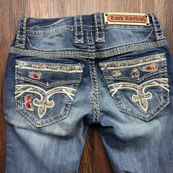 Rock Revival Pilkin Skinny Jeans Embellished Distressed Dark Wash Size 25 - Picture 4 of 12